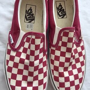 Vans Mens Checkerboard Slip-On Shoes - Red and White